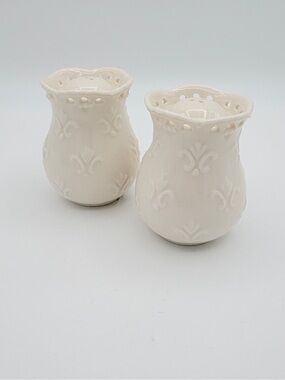 Vintage Skye McGhie Cream Lace Porcelain Salt Pepper Shakers 2002